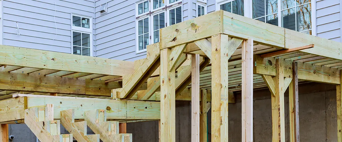 A wood frame for an elevated deck