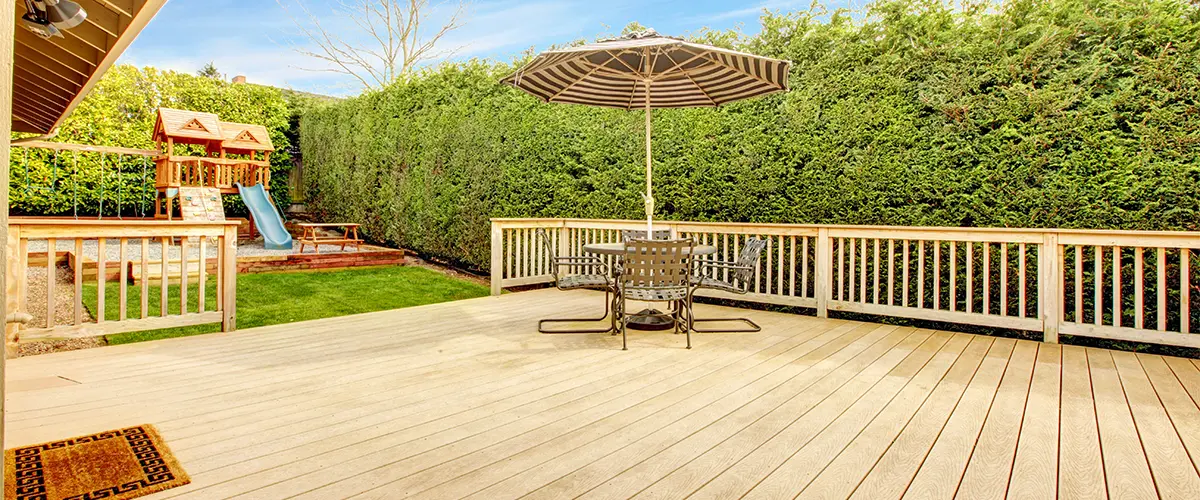 Composite decking with wood railings