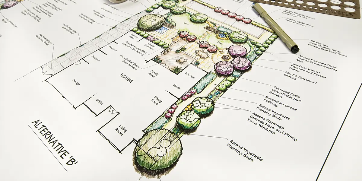 Sketch of landscape plan made by a landscape architect