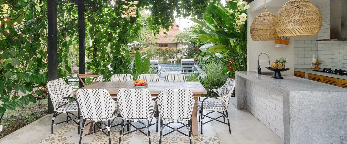 fancy outdoor space with kitchen