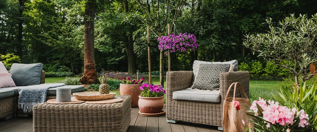 outdoor furniture with flower pots