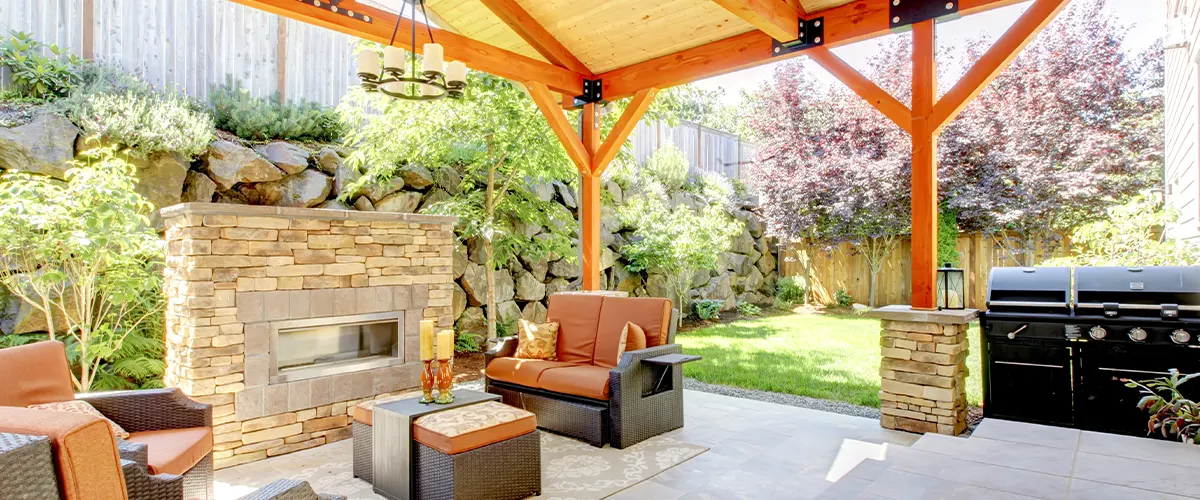 large patio with fancy furniture
