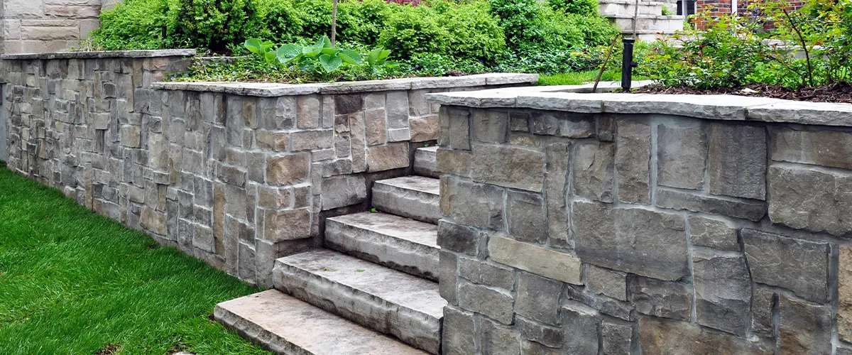 stone cinder block retaining wall