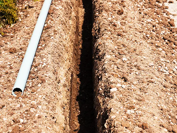 A Small Soil Trench And Water Pipe