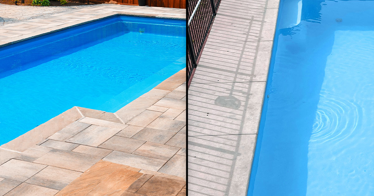 Side-by-side comparison of pavers vs concrete around pool