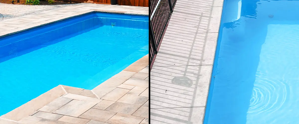 Side-by-side comparison of pavers vs concrete around pool