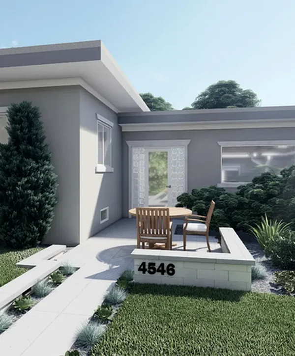 landscaping hardscaping washington park denver co modern gray house with professional landscaping patio seating lush greenery and pathway