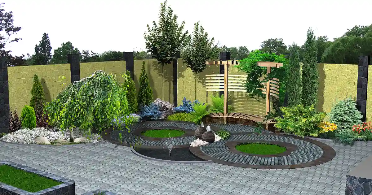 a 3d rendering of a residential landscape design